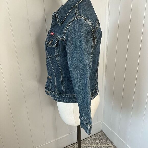 Esprit Womens Size Small Denim Jean Jacket Blue Pockets Long Sleeve Wide Seams - Picture 11 of 16